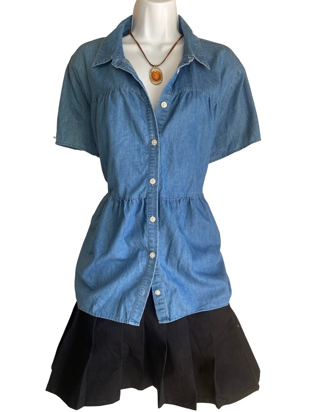 Time and Tru Plus 2X Chambray Babydoll Button Up Tunic Blouse Casual Indie VTG